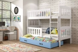 Etagenbett für drei Personen Jakob, 90x190, mit Matratze und Schublade, weiß/blau