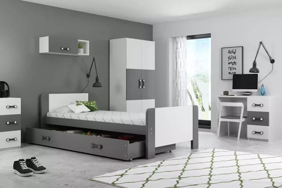 Jugendbett Darius, 80X200 mit Schublade, grau