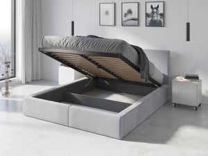 Polsterbett Schlafzimmerbett Doppelbett HILTON 160X200 mit Stauraum, hellgrau