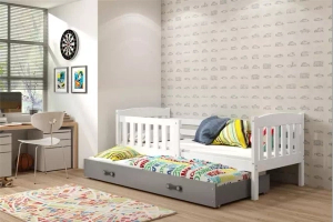 Ausziehbett für Jugendliche Jakob, 90x190, mit Matratze und Schublade, weiß/grau