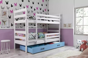 Stockbett für Jugendliche Erik, 90x200, mit Schublade, weiß/blau