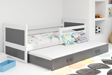 Ausziehbett für Jugendliche Richard, 80x190, mit Matratze und Schublade, weiß/grau