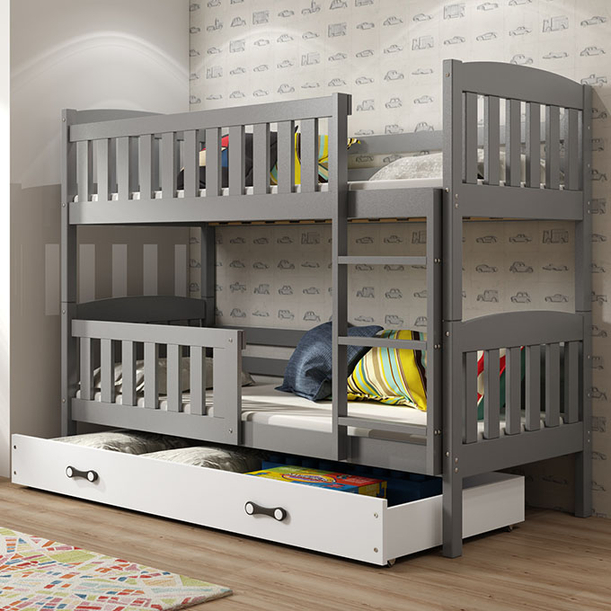 Stockbett für Jugendliche Jakob, 90x200, mit Schublade, grau/weiß