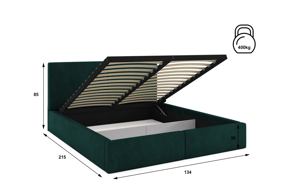 Polsterbett Schlafzimmerbett Doppelbett HILTON 120X200 mit Stauraum, grün