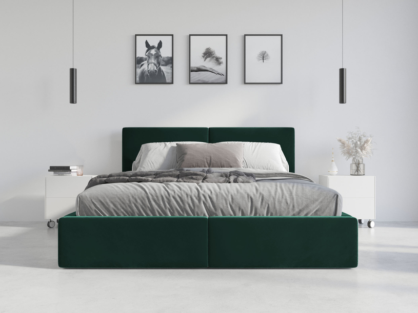 Polsterbett Schlafzimmerbett Doppelbett HILTON 140X200 mit Stauraum, grün