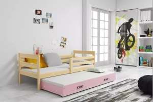 Ausziehbett für Jugendliche Erik, 90x190, mit Schublade, Kiefer/rosa