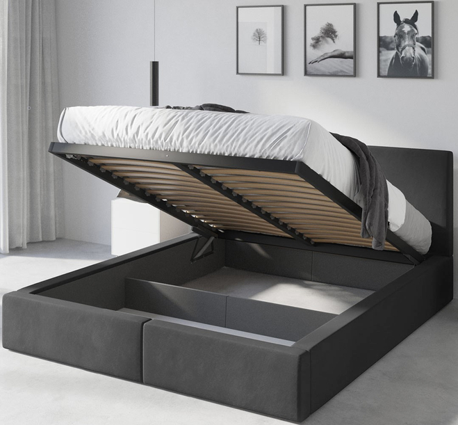 Polsterbett Schlafzimmerbett Doppelbett HILTON 140X200 mit Stauraum, graphit