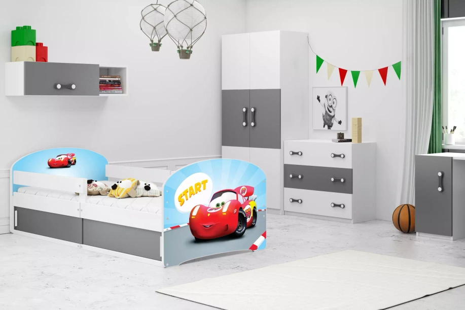 Kinderbett Lucas 1, 80x160, mit Stauraum, Cars, weiß