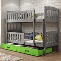 Stockbett für Jugendliche Jakob, 90x190, mit Matratze und Schublade, grau/grün
