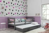 Ausziehbett für Jugendliche Erik, 90x200, mit Matratze und Schublade, grau
