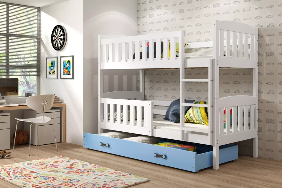 Stockbett für Jugendliche Jakob, 90x200, mit Schublade, weiß/blau