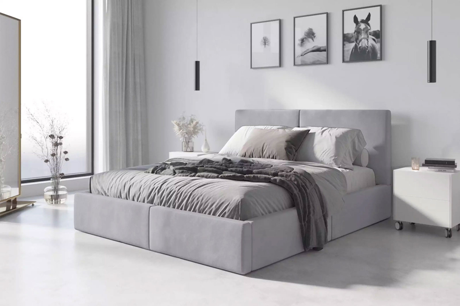 Polsterbett Schlafzimmerbett Doppelbett Hilton 120X200, hellgrau