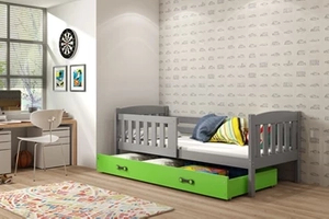 Kinderbett Jakob, 80x160, mit Schublade, grau/grün