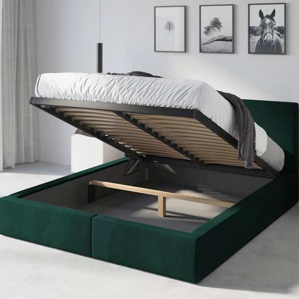 Polsterbett Schlafzimmerbett Doppelbett HILTON 120X200 mit Stauraum, grün