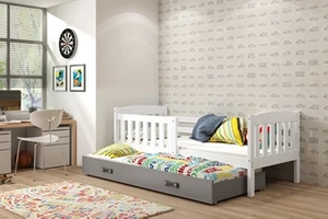 Ausziehbett für Jugendliche Jakob, 80x190, mit Matratze und Schublade, weiß/grau