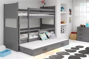 Etagenbett für drei Personen Richard, 90x200, mit Schublade, grau