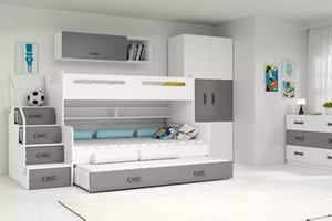 Etagenbett für drei Personen Max 3, 120x200, mit Matratze und Schublade, grau