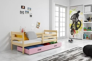 Jugendbett Erik, 80x190, mit Schublade, Kiefer/rosa