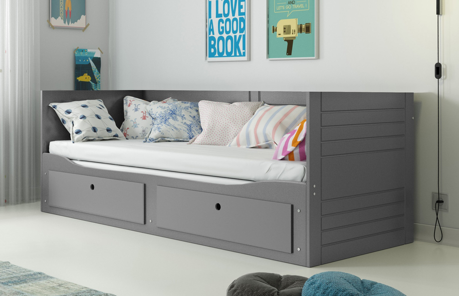 Ausziehbett für Jugendliche Tagesbett Hermes, 80X200 mit Schublade, grau