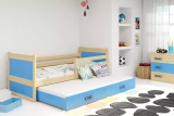Ausziehbett für Jugendliche Richard, 90x200, mit Schublade, Kiefer/blau