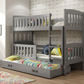Etagenbett für drei Personen Jakob, 90x200, mit Matratze und Schublade, grau