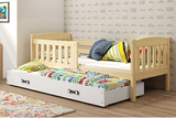 Ausziehbett für Jugendliche Jakob, 80x190, mit Matratze und Schublade, Kiefer/weiß
