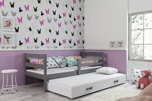 Ausziehbett für Jugendliche Erik, 90x200, mit Matratze und Schublade, grau/weiß