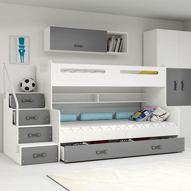 Stockbett für Jugendliche Max 3, 120x200, mit Schublade, grau