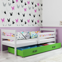 Jugendbett Erik, 90x190, mit Schublade, weiß/grün