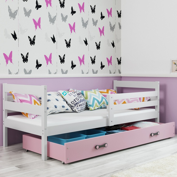 Jugendbett Erik, 90x190, mit Schublade, weiß/rosa