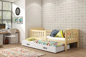 Ausziehbett für Jugendliche Jakob, 80x190, mit Matratze und Schublade, Kiefer/weiß