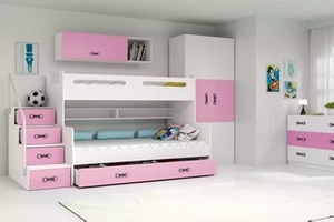 Stockbett für Jugendliche Max 3, 120x200, mit Matratze und Schublade, rosa