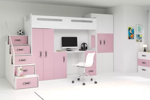 Jugendbett Max 4, 80x200, mit Schreibtisch, rosa