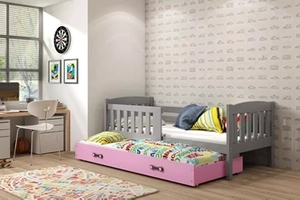Ausziehbett für Jugendliche Jakob, 90x200, mit Schublade, grau/rosa