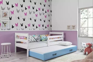 Ausziehbett für Jugendliche Erik, 90x190, mit Schublade, weiß/blau