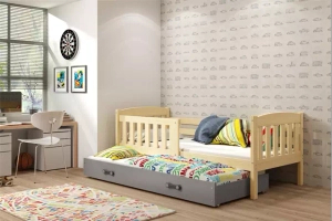 Ausziehbett für Jugendliche Jakob, 90x190, mit Matratze und Schublade, Kiefer/grau