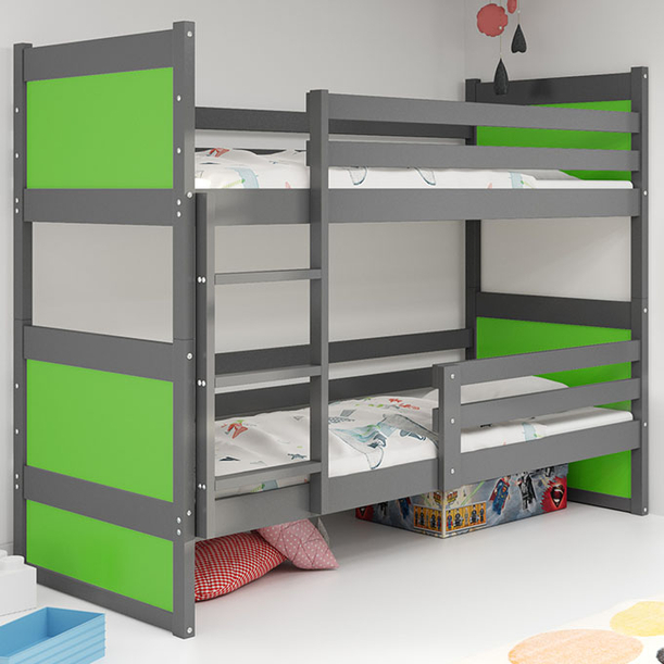 Stockbett für Jugendliche Richard, 90x200, mit Matratze, grau/grün