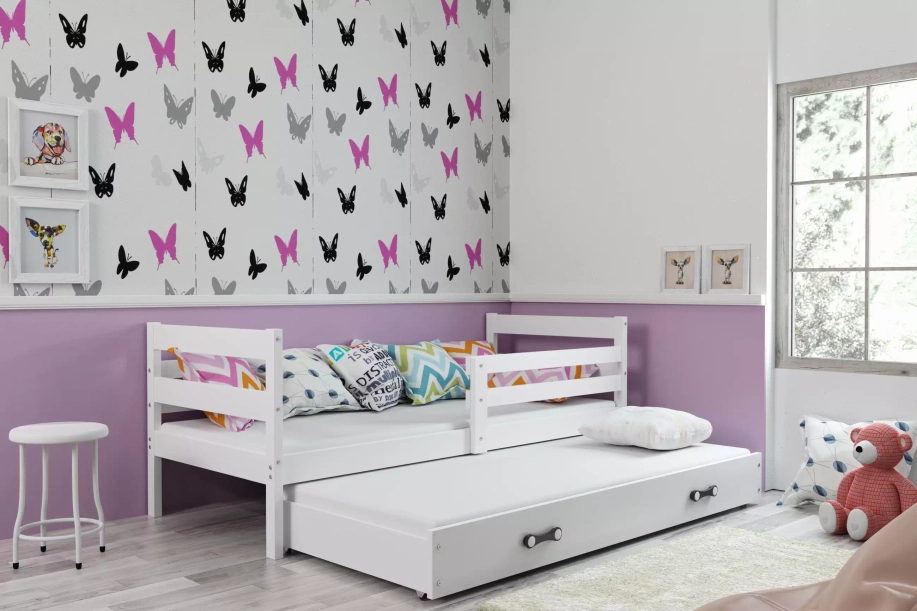 Ausziehbett für Jugendliche Erik, 90x200, mit Matratze und Schublade, weiß