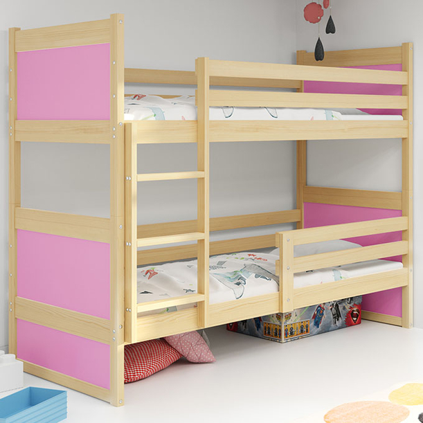 Stockbett für Jugendliche Richard, 90x200, mit Matratze, Kiefer/rosa