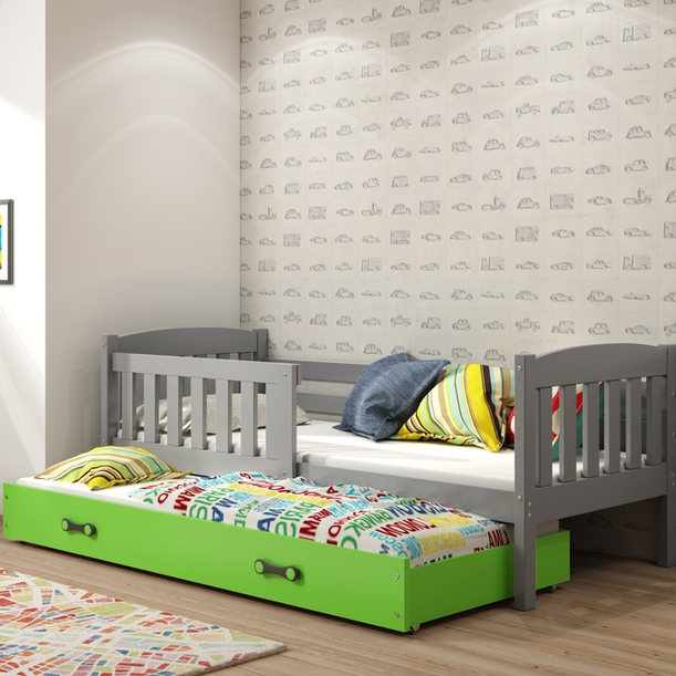 Ausziehbett für Jugendliche Jakob, 90x190, mit Schublade, grau/grün