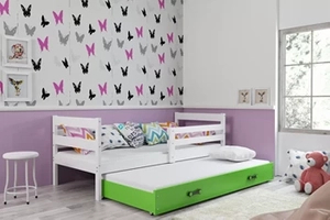 Ausziehbett für Jugendliche Erik, 80x190, mit Schublade, weiß/grün