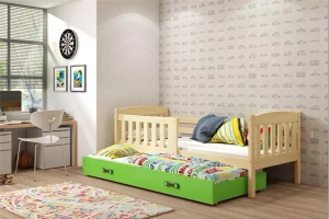 Ausziehbett für Jugendliche Jakob, 90x190, mit Matratze und Schublade, Kiefer/grün
