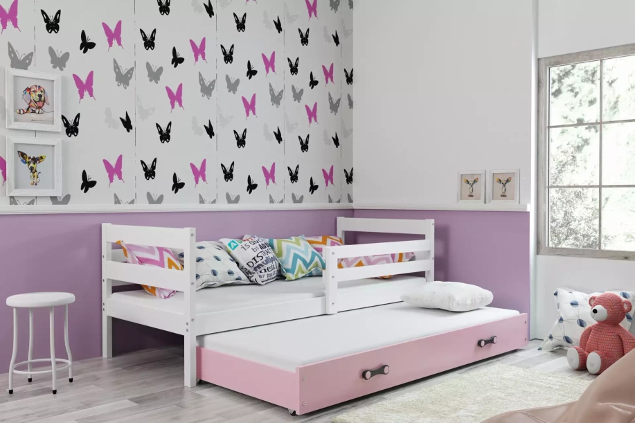 Ausziehbett für Jugendliche Erik, 90x190, mit Schublade, weiß/rosa