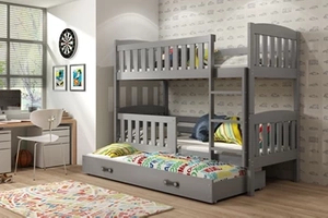 Etagenbett für drei Personen Jakob, 90x190, mit Matratze und Schublade, grau