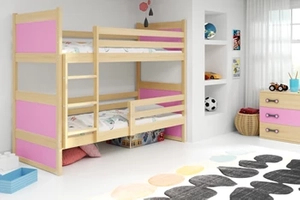 Stockbett für Jugendliche Richard, 90x200, mit Matratze, Kiefer/rosa
