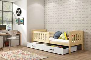 Jugendbett Jakob, 80x190, mit Matratze und Schublade, Kiefer/weiß