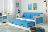 Ausziehbett für Jugendliche David, 90x200, mit Matratze und Schublade, weiß/blau