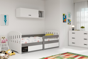 Kinderbett Classic 80x160, mit Matratze und Stauraum, grau