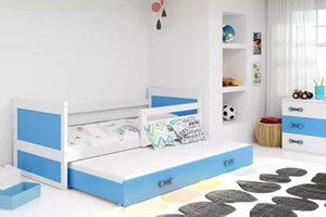 Ausziehbett für Jugendliche Richard, 90x200, mit Schublade, weiß/blau