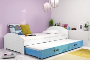 Ausziehbett für Jugendliche Lilly, 90x200, mit Schublade, weiß/blau